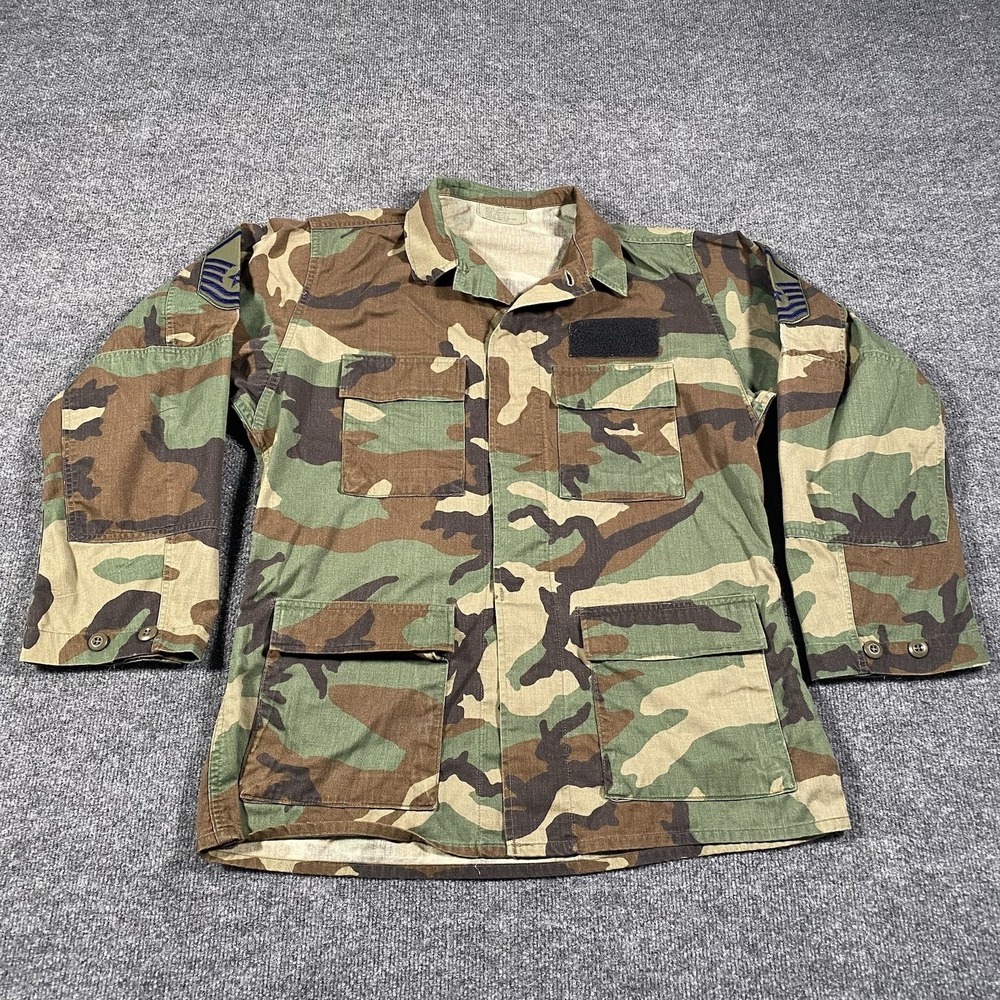 Vintage 90s USAF Army Woodland Camo Combat Blouse Shirt Coat Mens Medium Long